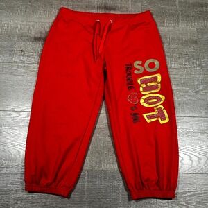 Prestige Sweatpant Women's L Red Drawstring Preppy Rhinestone Outdoor Stretch‎
